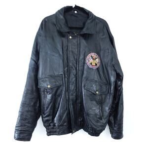 UB Leather Army Bomber Jacket Men XXL, Black, Army Patch, Zip Up Coat Men